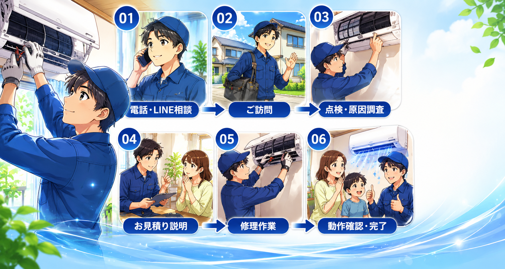 エアコン修理の流れ